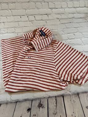 Fish Hippie Co. Men's XL Striped Polo Shirt Red Oatmeal Chest Pocket Fish Logo
